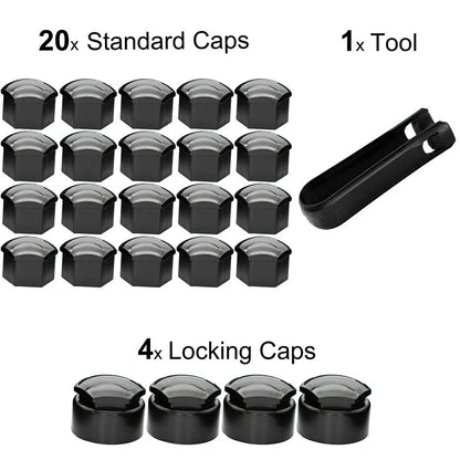 Black Wheel Nut Bolt Cover Cap / Pack of 24x 17MM / for Opel