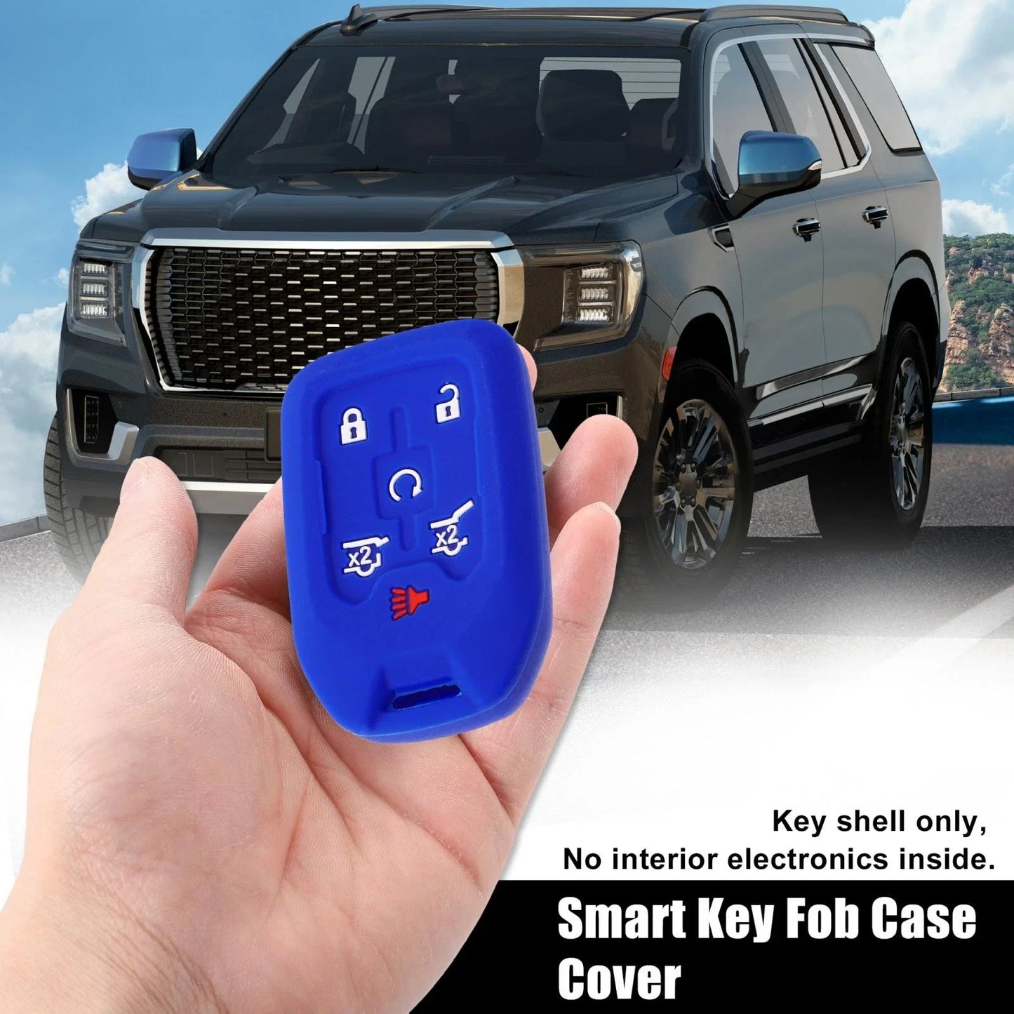 2 x Silicone Key Fob Case Covers for Chevrolet Suburban (2015-2020) Black Blue