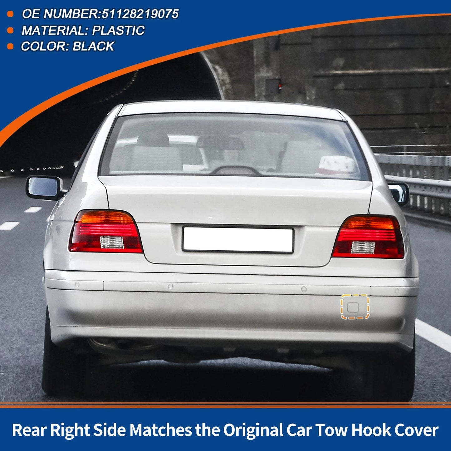 Rear Car Bumper Tow Hook Cover for BMW 525i 528i 530i 540i (2001–2007) No. 51128219075 Black