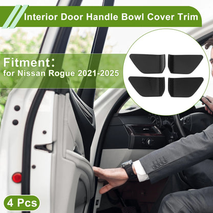 Interior Door Handle Bowl Cover Trim for Nissan Rogue (2021–2025) Carbon Fiber Black