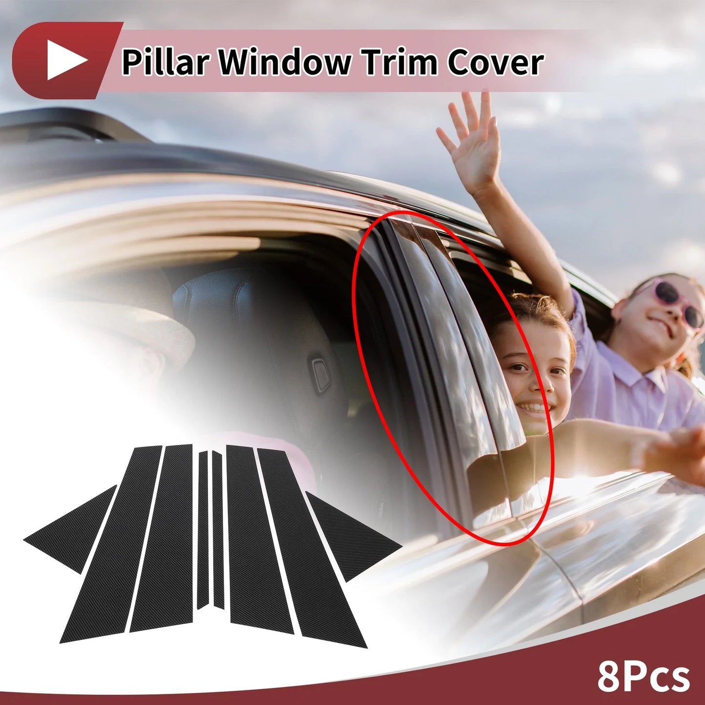 Door Pillar Window Trim for BMW 2-Series Wagon (2016-2019) Carbon Fiber Black