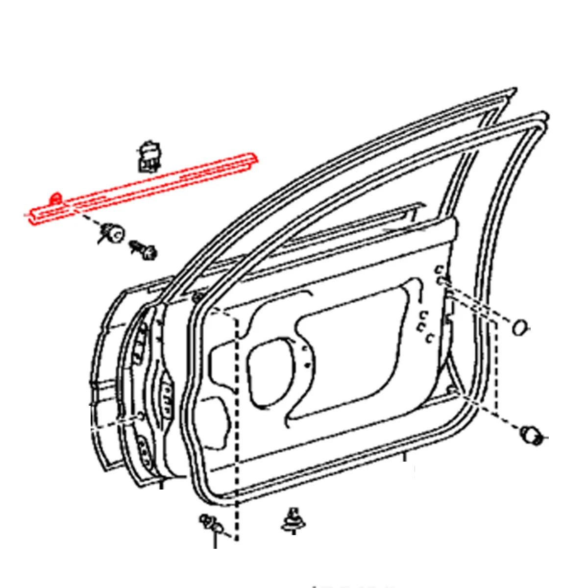 Chrome Front Door Glass Outer Weatherstrip for Toyota Corolla (1993–1997)