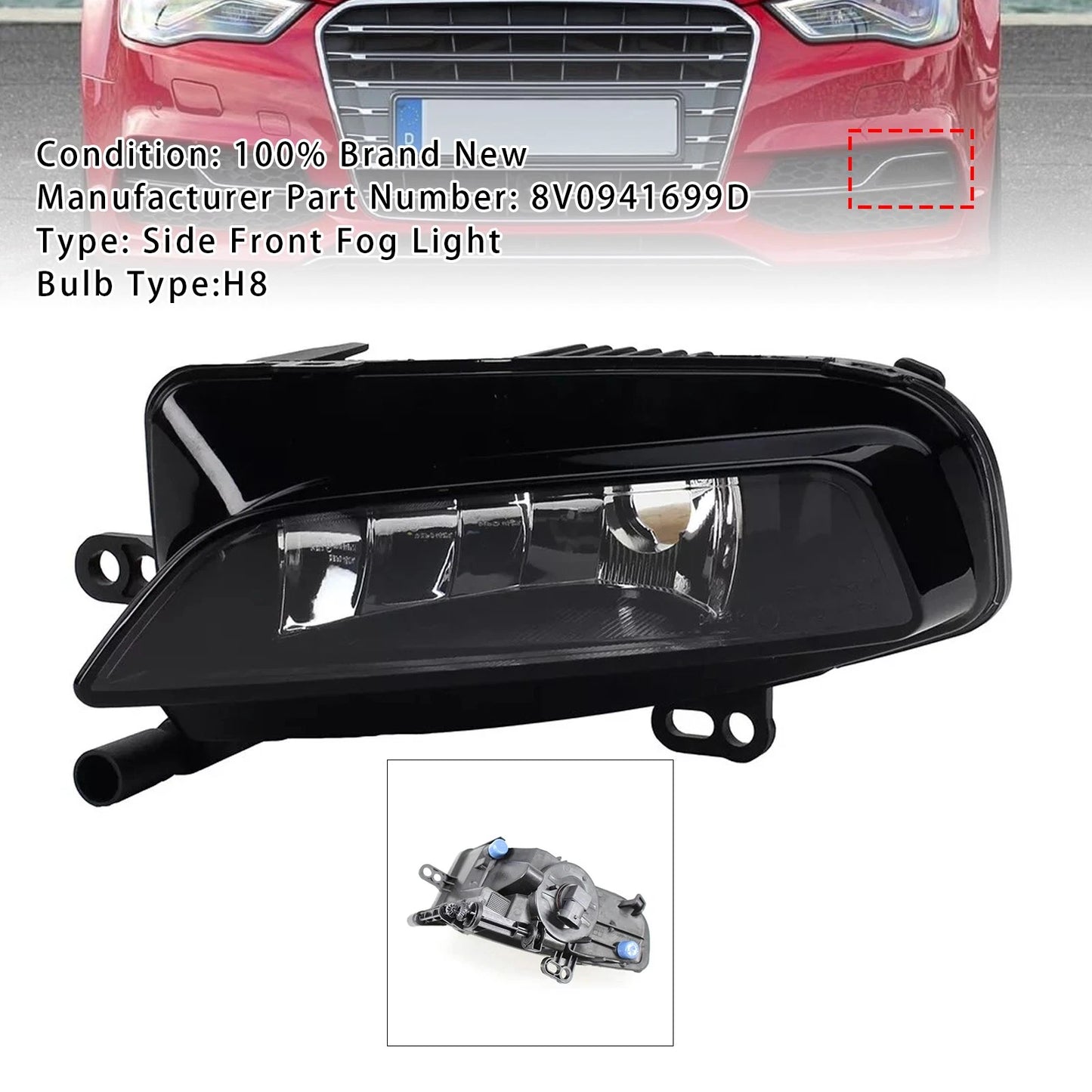 Left Fog Light with Bulbs for Audi A3 8V RS3 S3 (2012–2016)