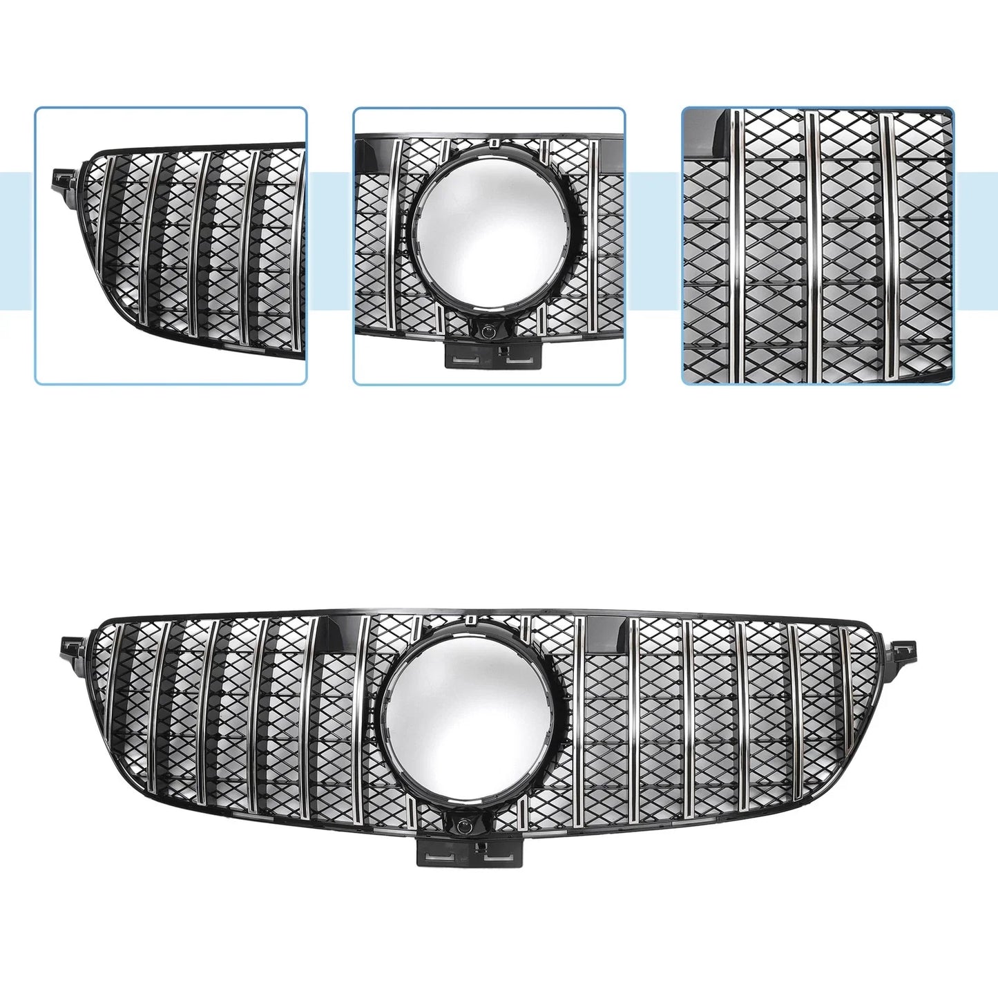 Front Upper Bumper Grille for Mercedes-Benz GLE450 2019 Chrome Silver