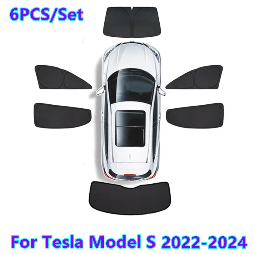 6 x Windshield Side Window Sunshade for Tesla Model S (2022–2024)