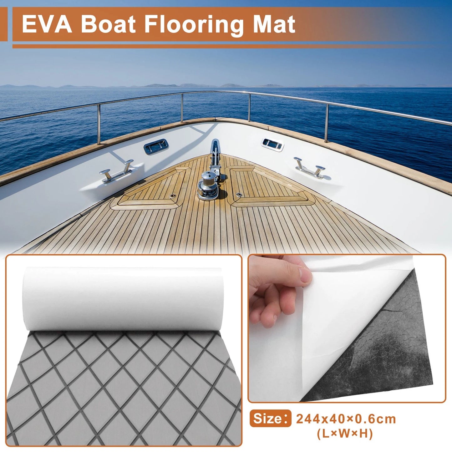 Self-Adhesive Boat Flooring Strip 96" L x 16" W Light Gray with Black Line