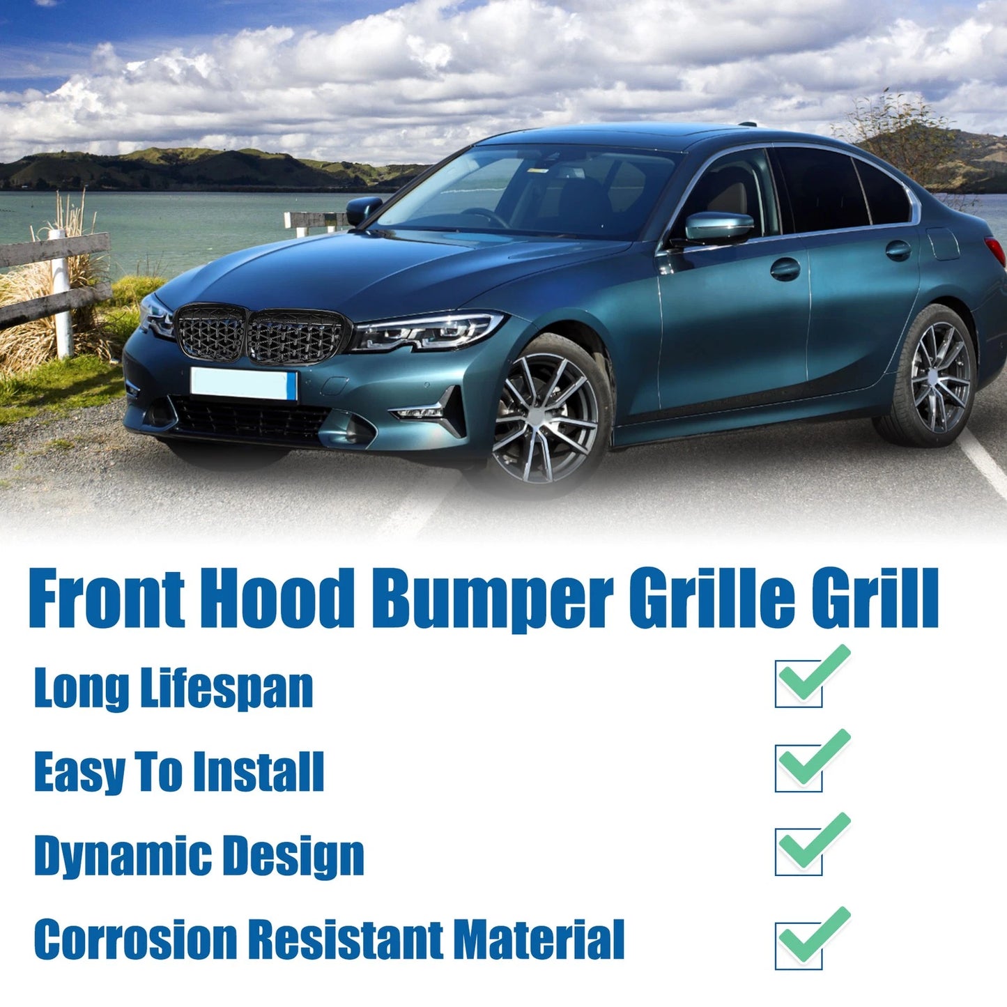 Front Hood Bumper Grille for BMW 330i 330e M340i XDrive G20 (2019–2023) Gloss Black