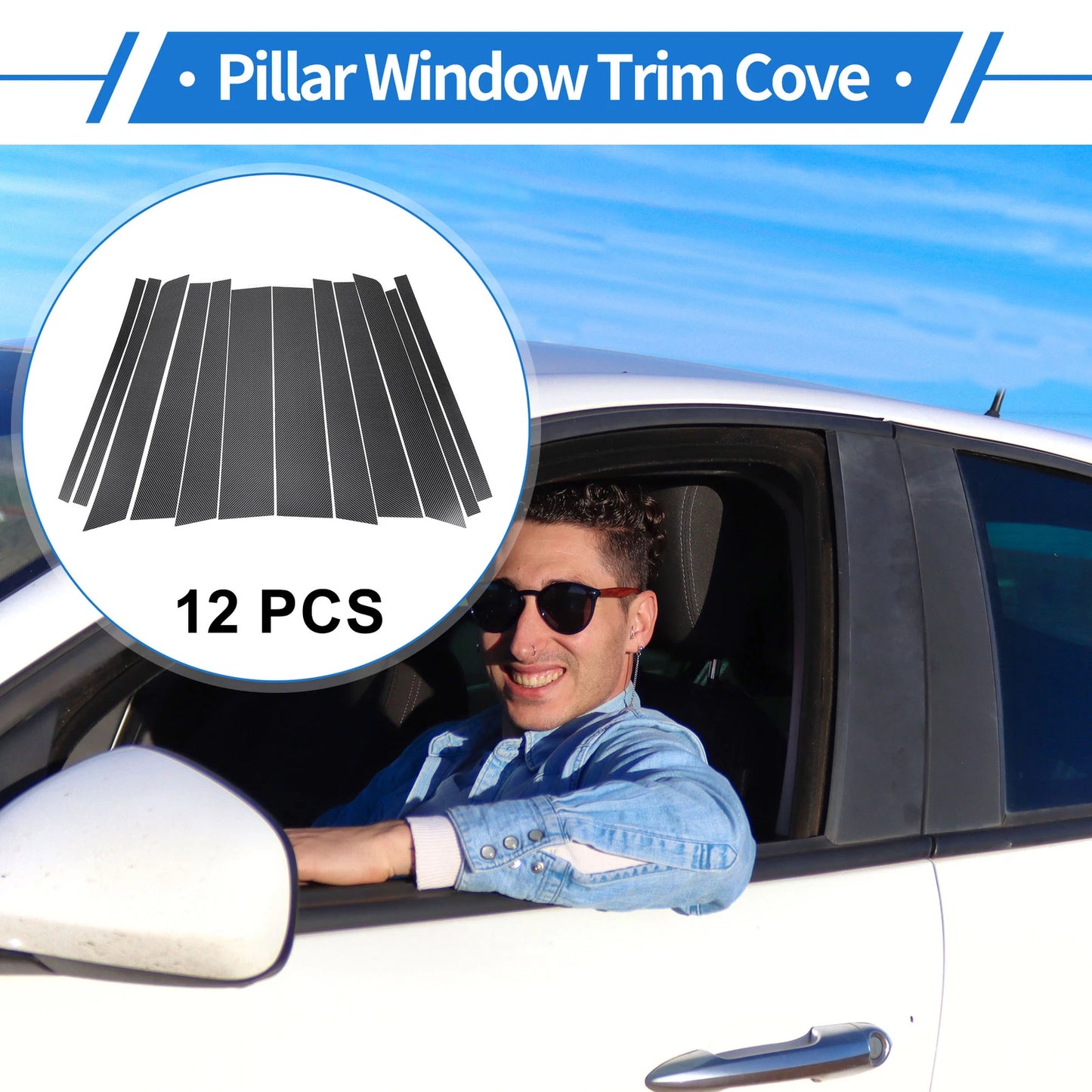 12 Pcs Door Pillar Window Trim for Land Rover Range  Carbon Fiber