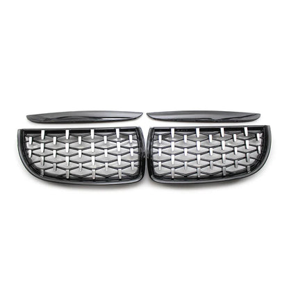 Front Frame & Chrome Grille for BMW E90 2005-2008 Black Pair