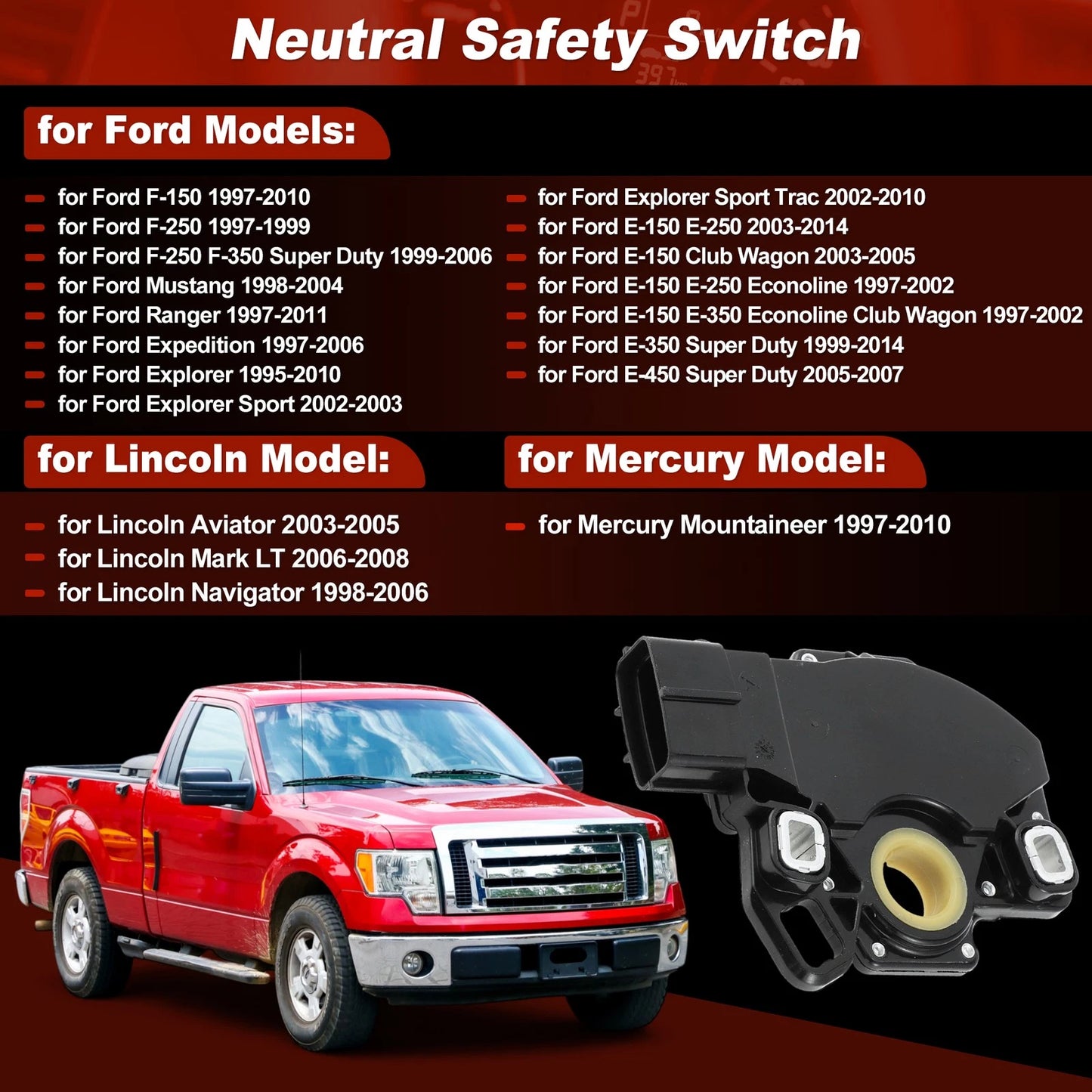 Neutral Position Safety Switch F7LZ7F293AB for Ford F150 F250 F350 E150 E250 (1997–2003)