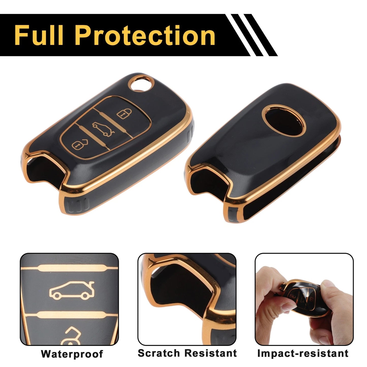 Car Key Case for Hyundai i10 i20 i30 i35 i40 ix20 ix25 ix30 ix35 ix55 (3 Buttons)