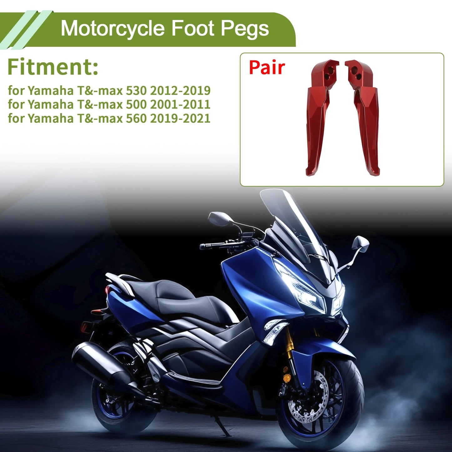 Set of 2 Motorcycle Foot Pegs for Yamaha T-Max 530 (2012–2019) Aluminum Red