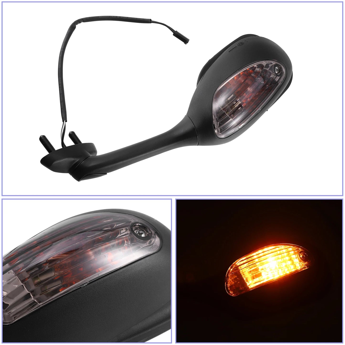 Pair Rearview Side Mirrors with LED Turn Signal for Motorcycle