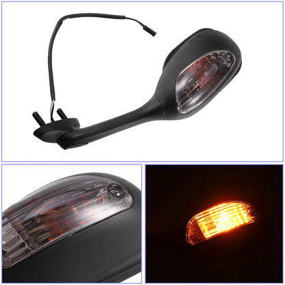 Pair Rearview Side Mirrors with LED Turn Signal for Motorcycle