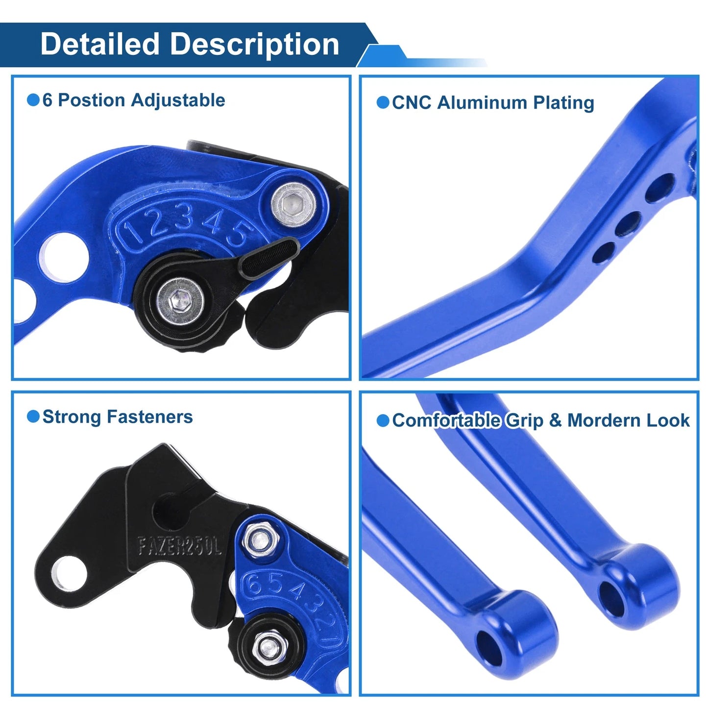 6 Adjustable Brake Clutch Levers for Yamaha Raptor 660 (2001–2004) - Blue