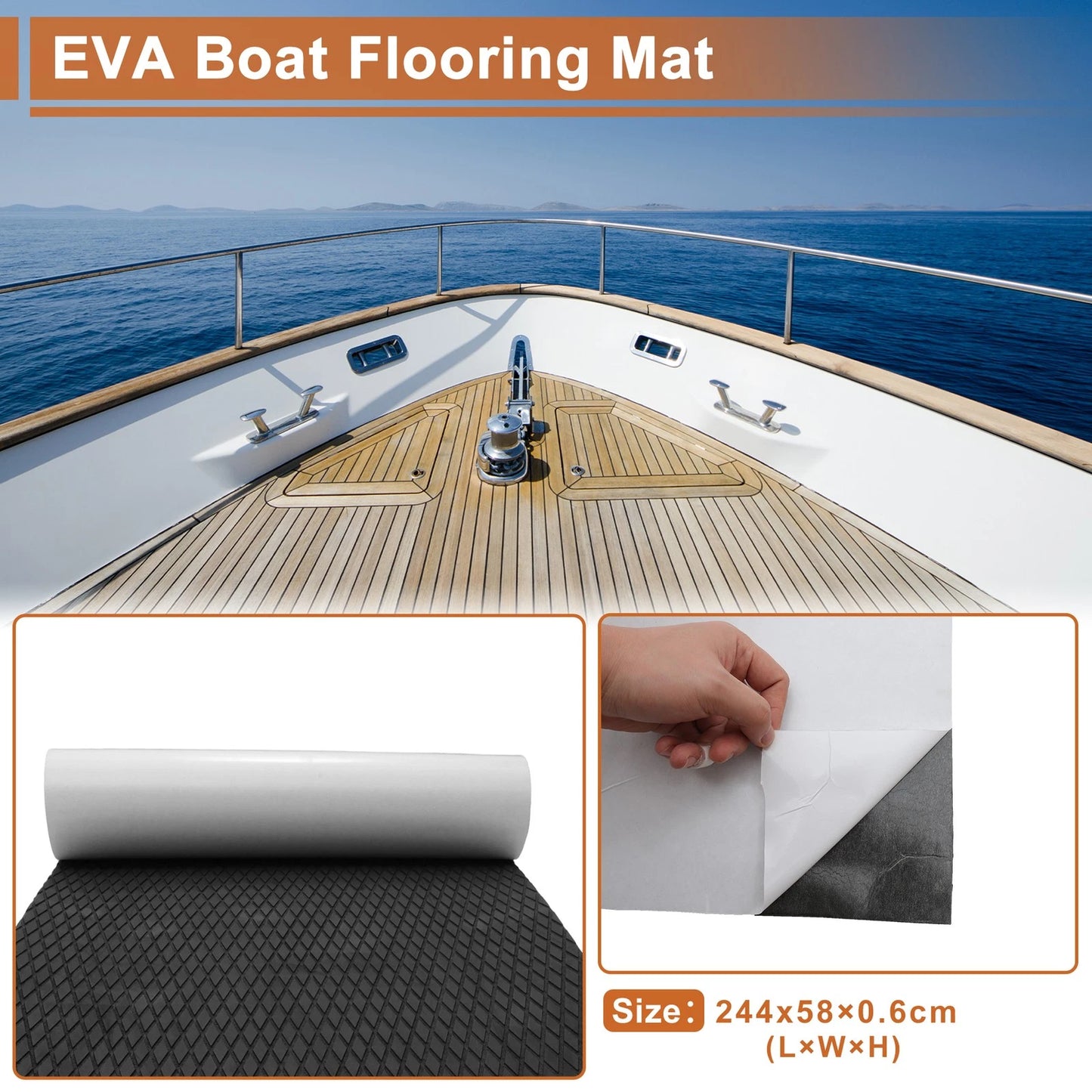 Self-Adhesive Boat Flooring Strip 96" L x 23" W - Black