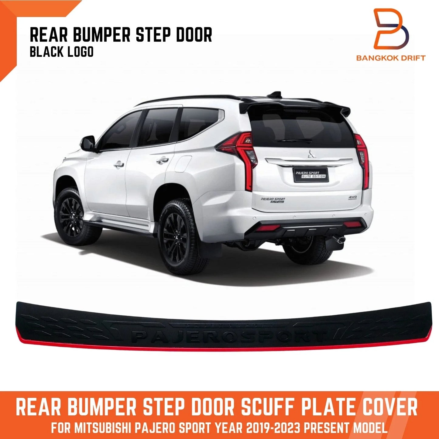 Black Rear Bumper Step Scuff Plate Cover for Mitsubishi Pajero Sport (2019-23)