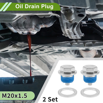 Set of 2 M20x1.5 Aluminum Oil Drain Plug with Gasket for Car