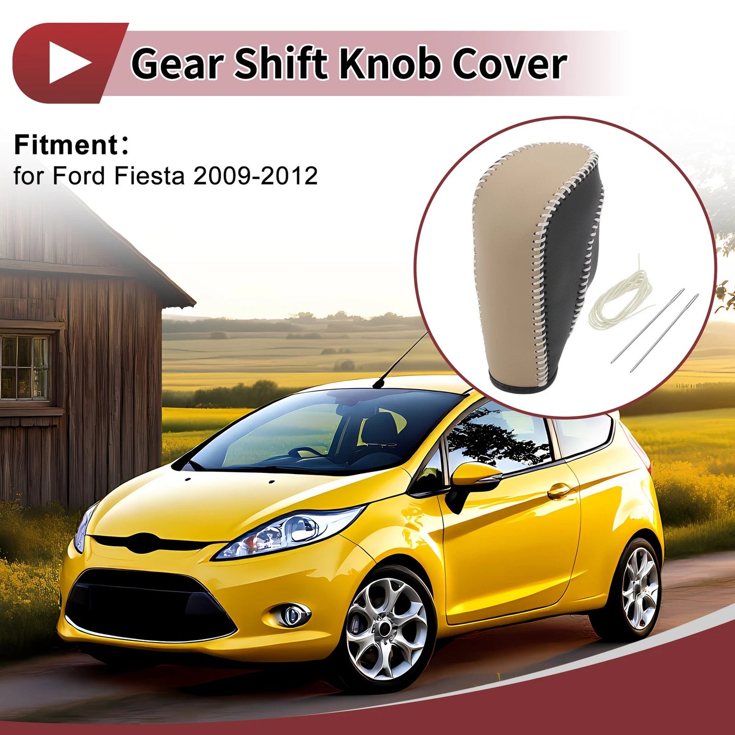Gear Shift Knob Cover for Ford Fiesta (2011–2019) Beige Faux Leather