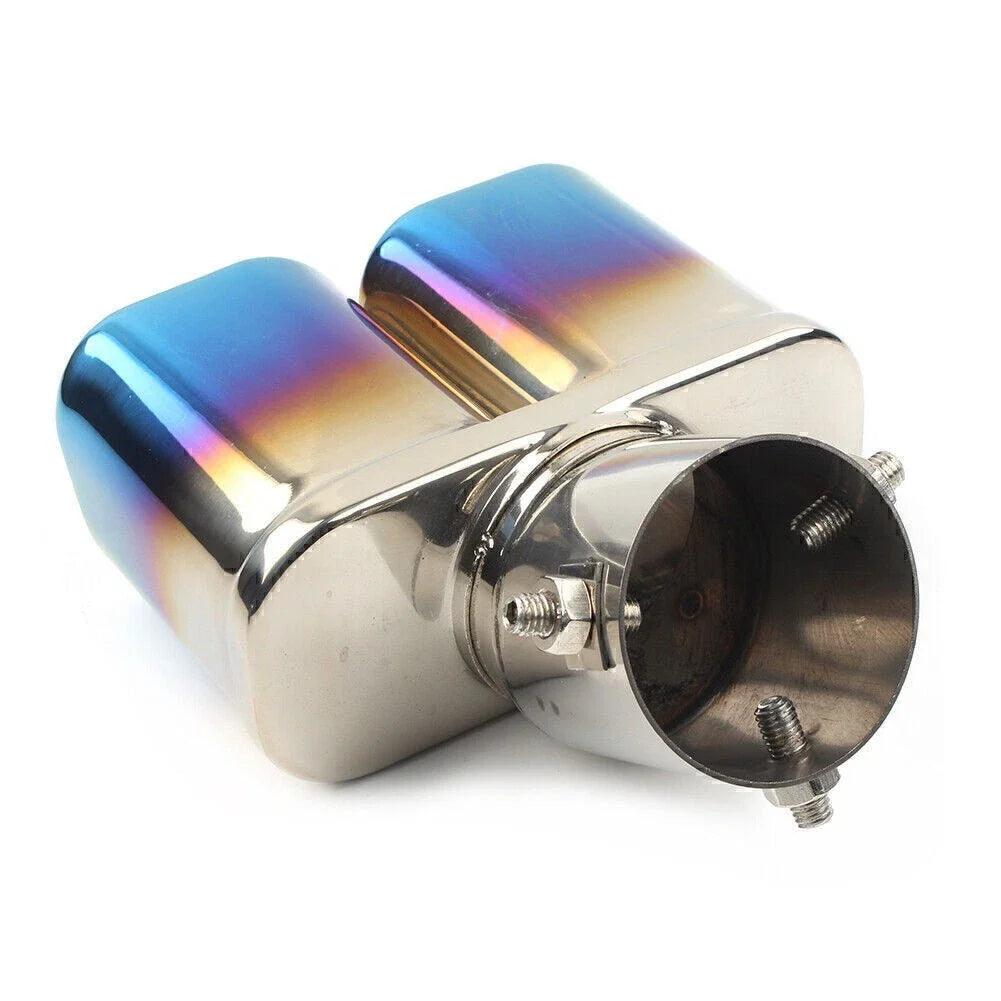 Stainless Steel Dual Exhaust Pipe Tail Muffler Tip for Car (Blue)