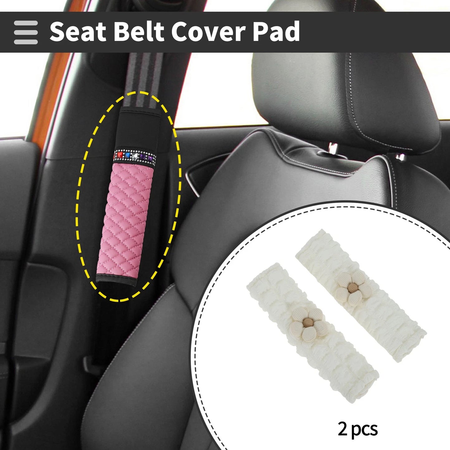 Set of 2 Beige Seat Belt Cover Pads for Universal Fit (24.5cm)