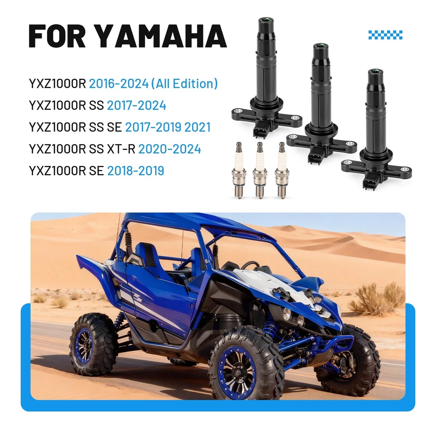 3 x Ignition Coils w/ Spark Plug for Yamaha YXZ1000R SE EPS (2016–2019)