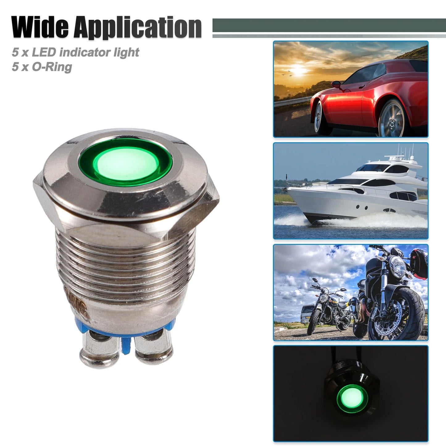 5Pcs 12mm LED Waterproof Pilot Indicator Light for Universal