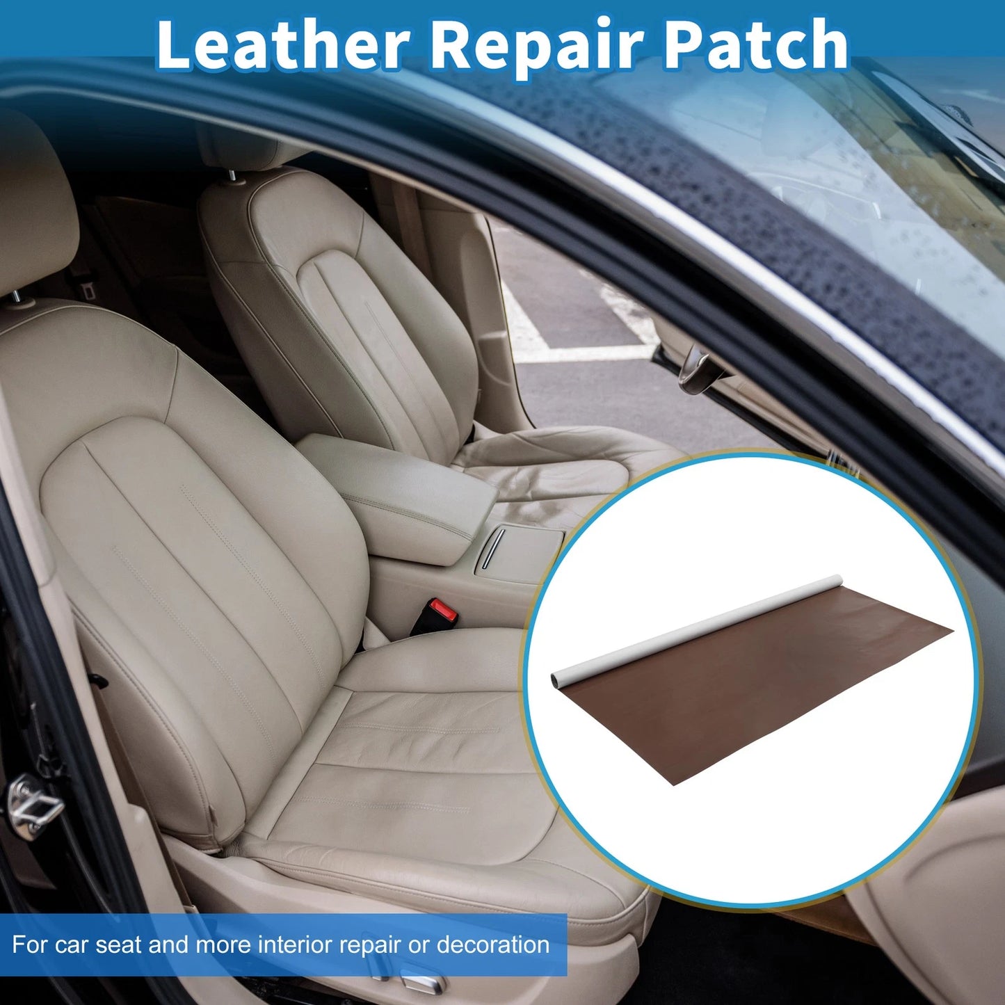 Self Adhesive Leather Repair Patch Tap for Car Seat Sofa (39"x53.9", Light Brown)