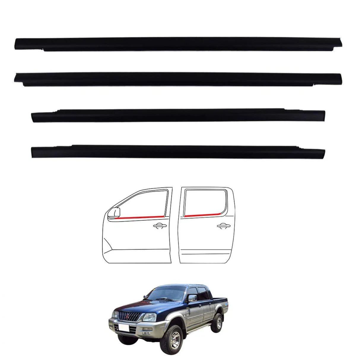4x Outer Weatherstrip Door Belt Fits Mitsubishi Strada L200 Triton Ute 96-05 D10