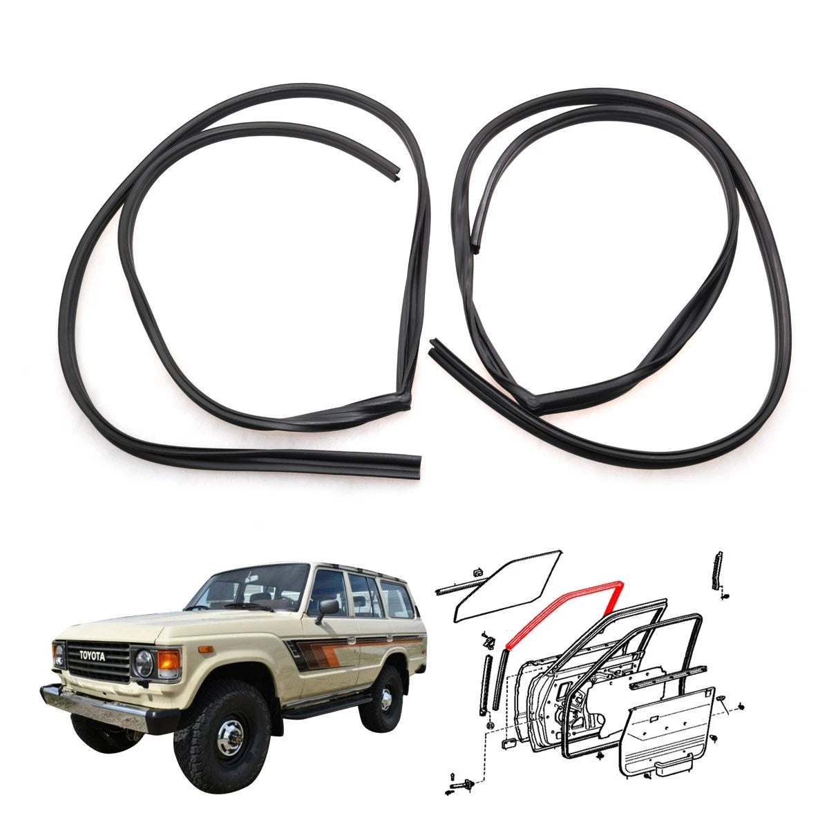 Front Door Glass Run Channel Set for Toyota Land Cruiser BJ61 FJ60 HJ60 (1980–1990)
