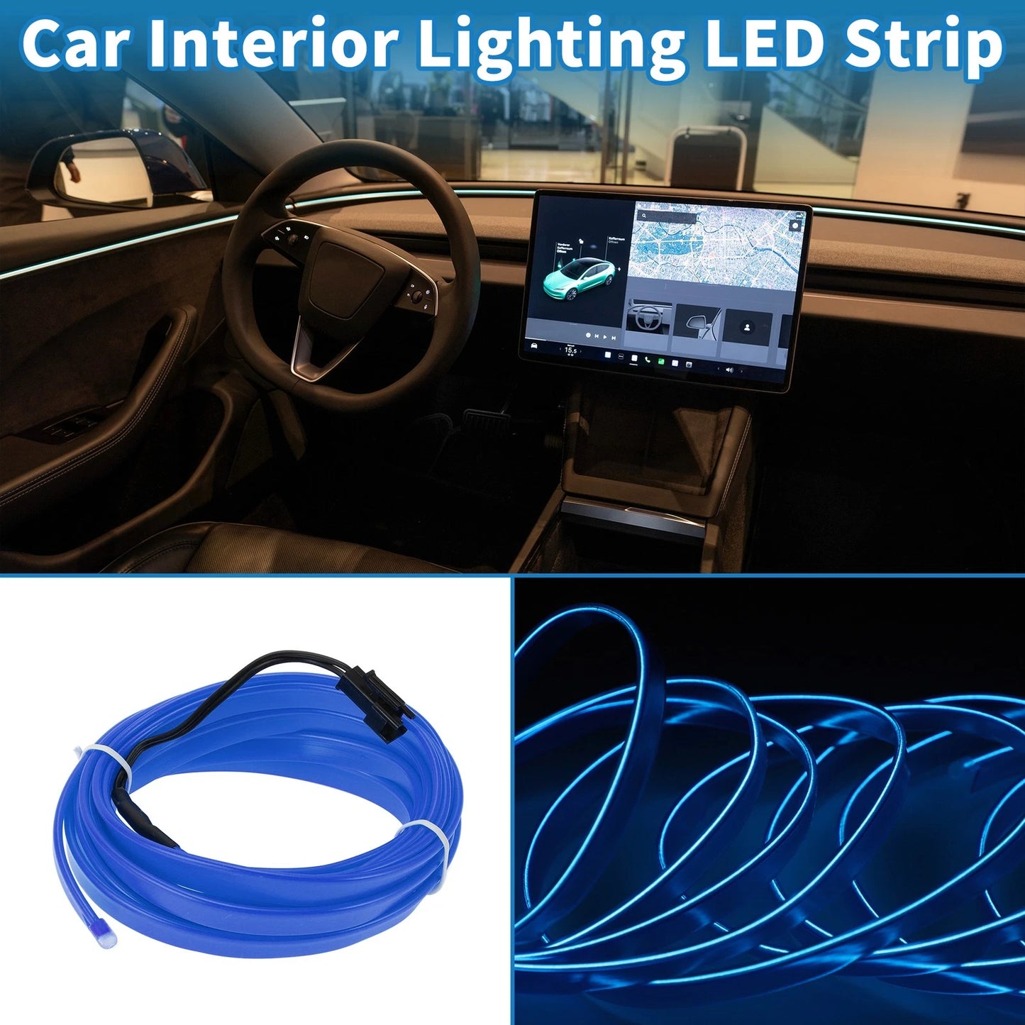 LED Strip Neon Wire Lighting for Universal Cars (12V) - Blue