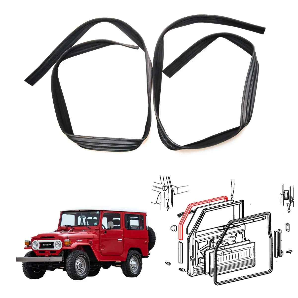 Front Door Glass Run Set for Toyota Land Cruiser J40 BJ44 BJ46 FJ43 HJ45 (1960–1984)