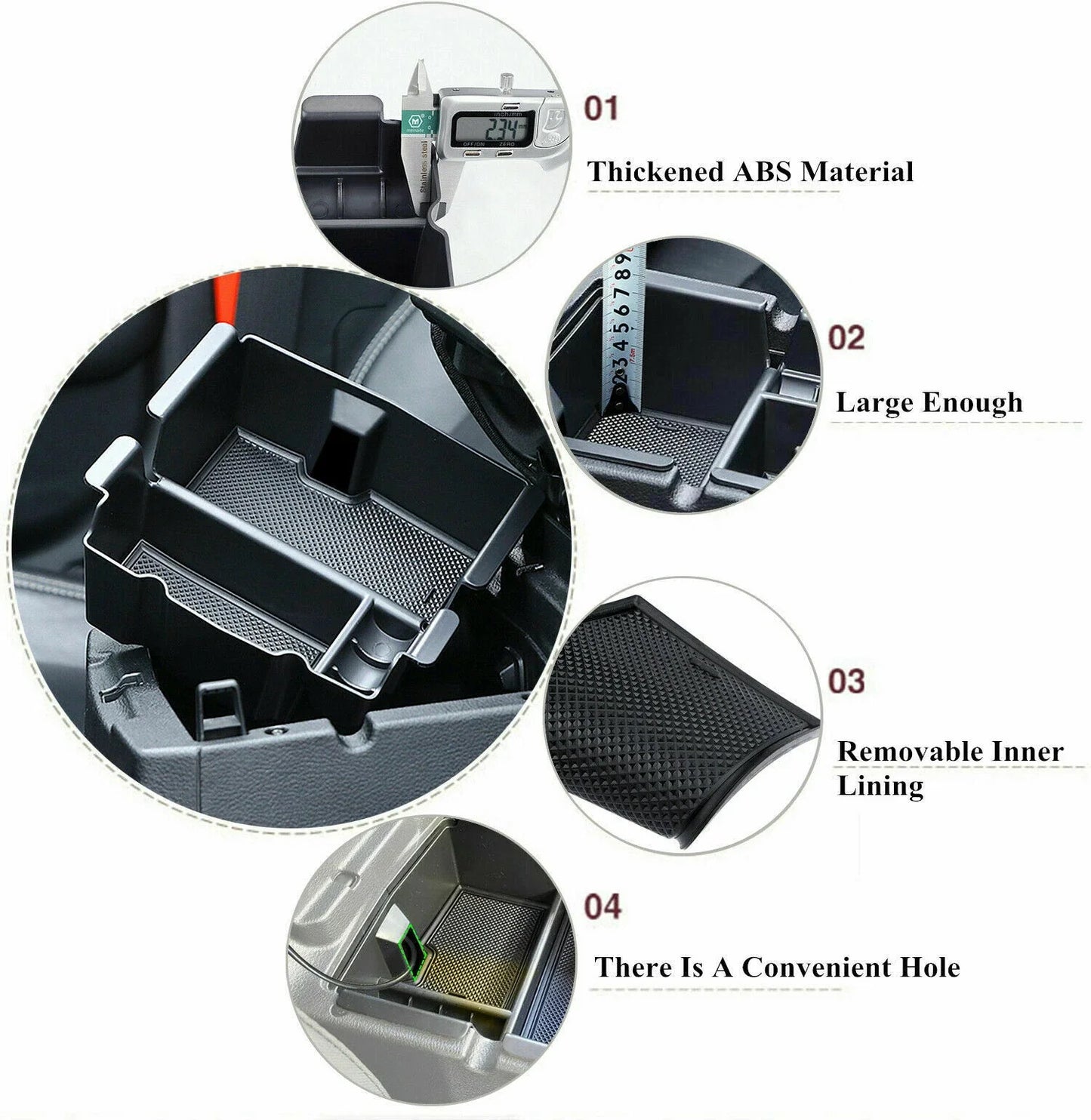 Armrest Storage Box Organizer Center Console Tray Jeep Wrangler JL (2018–2022)
