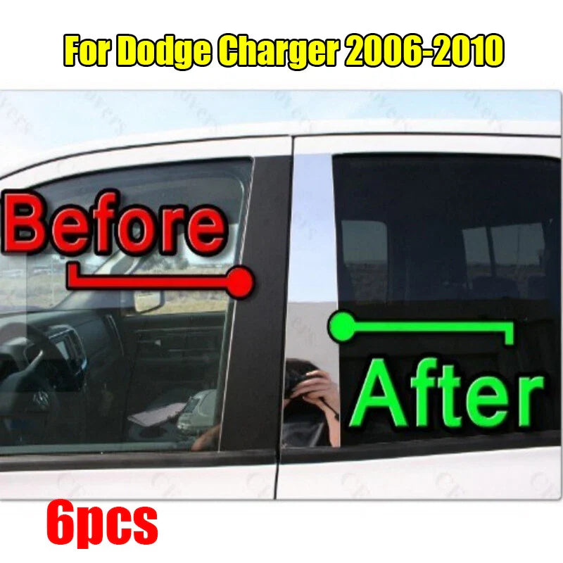6 x Chrome Pillar Trim Door Cover Mirrored Post for Dodge Charger (2006–2010)