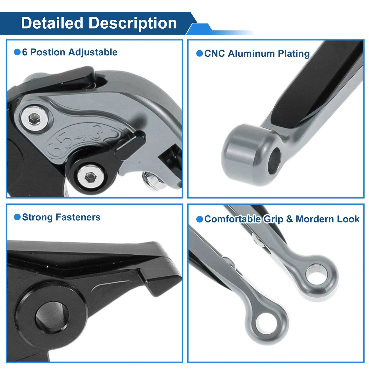Short Long Brake Clutch Lever for Kawasaki Ninja 650R (2009–2016) Titanium Black