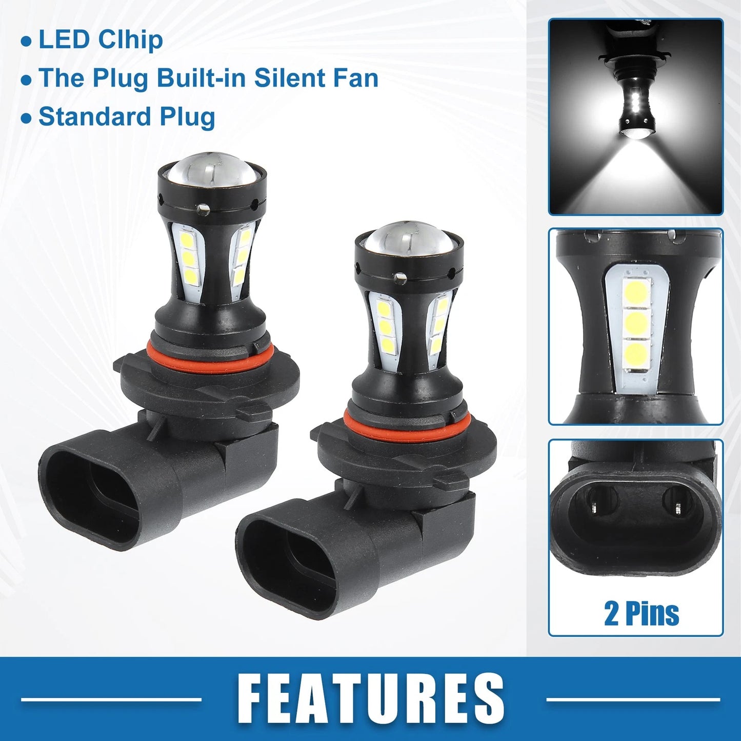 Set of 2 9006 LED Fog Light Bulbs 3030 Chips for Auto Car