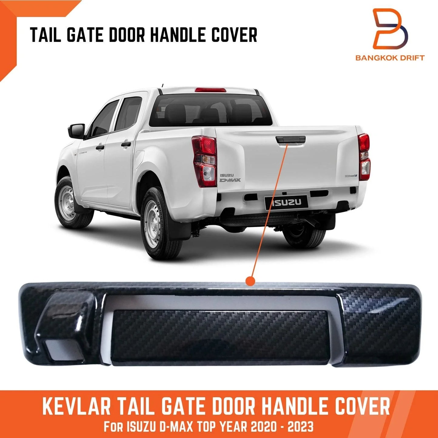 Carbon Fiber Black Tailgate Handle Cover for Isuzu D-Max 20-23