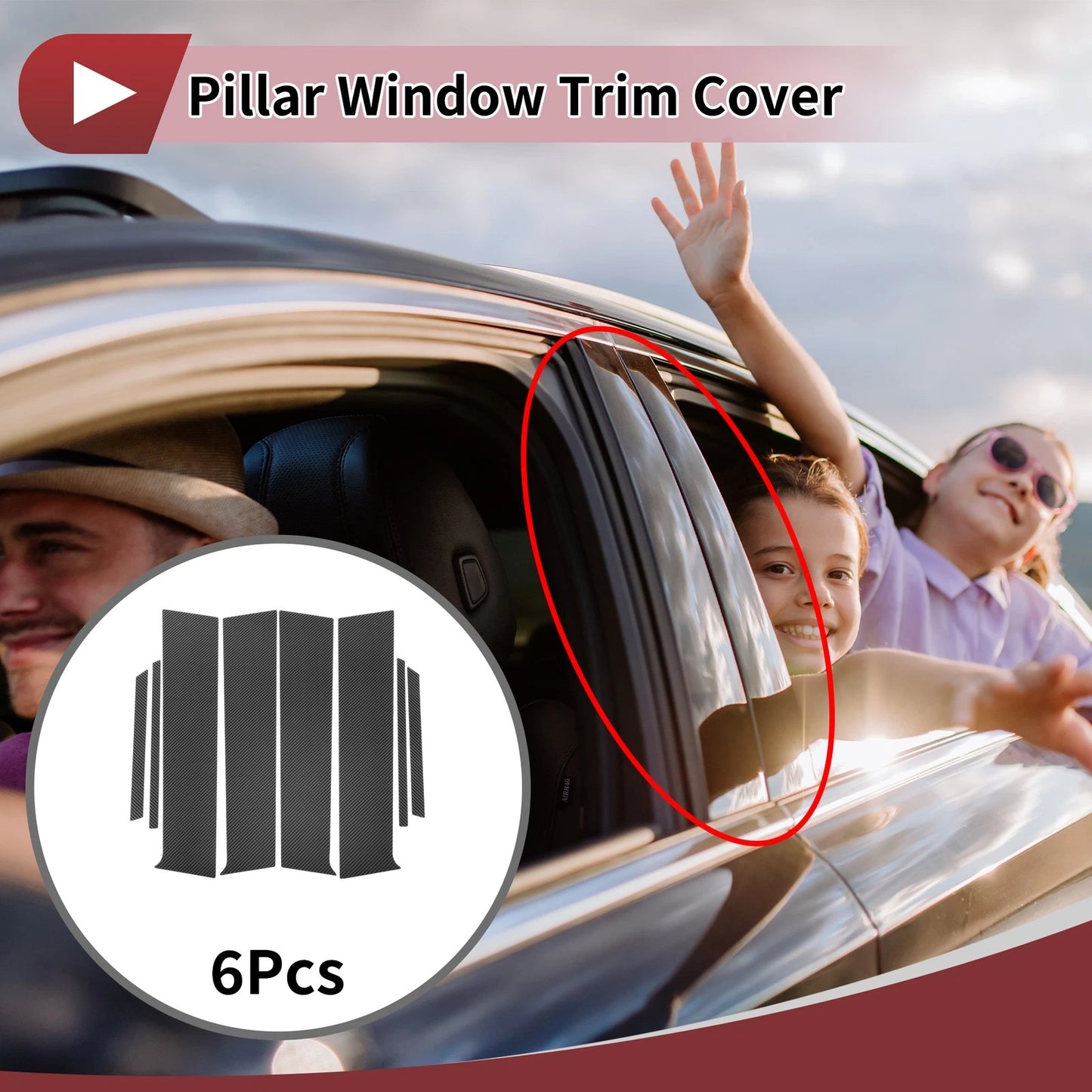 6 Pcs Car Door Pillar Window Trim for Toyota Aqua XP210 (2021–2025) Carbon Fiber