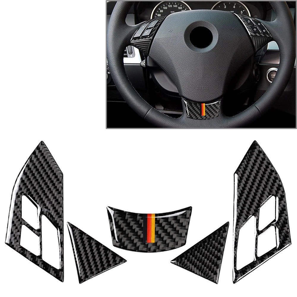 Carbon Fiber Look Steering Wheel Cover Trim for BMW 5 Series E60 E61 (2003–2010)