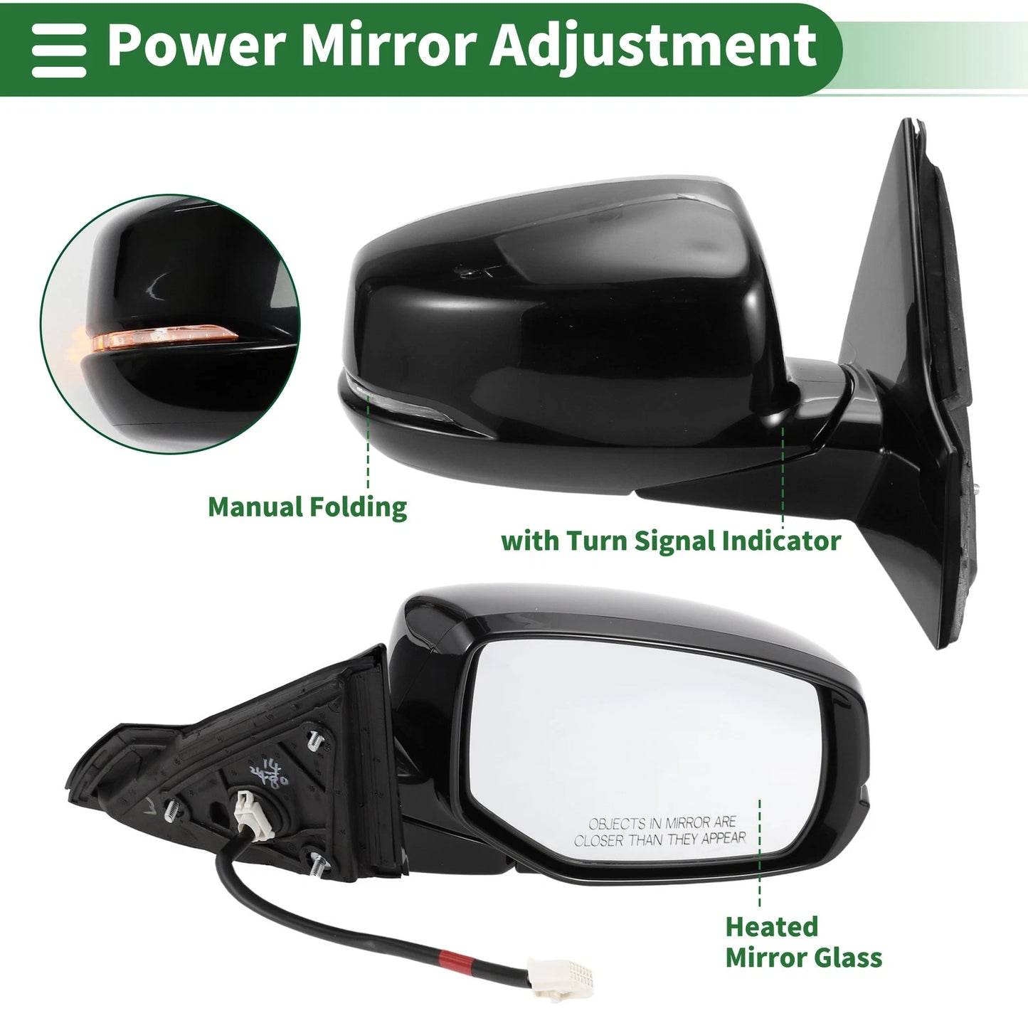 Right Side Door Mirror for Honda Accord (2013–2017) Manual Folding Gloss Black