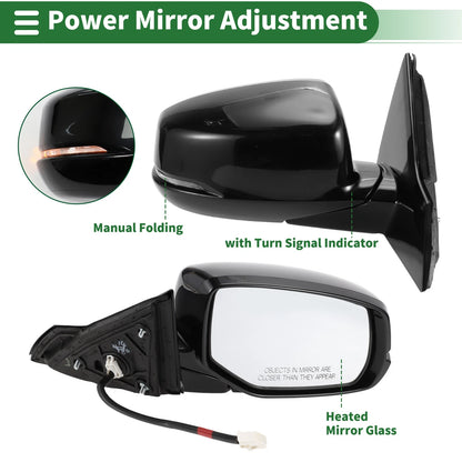 Right Side Door Mirror for Honda Accord (2013–2017) Manual Folding Gloss Black