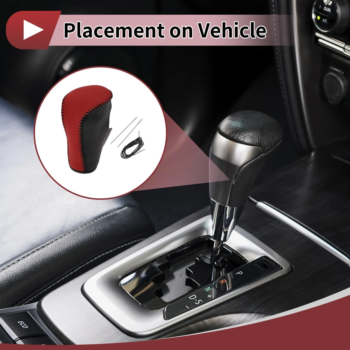 1Pc Gear Shift Knob Cover for Honda Accord 8 (2008–2012) Black Red Leather