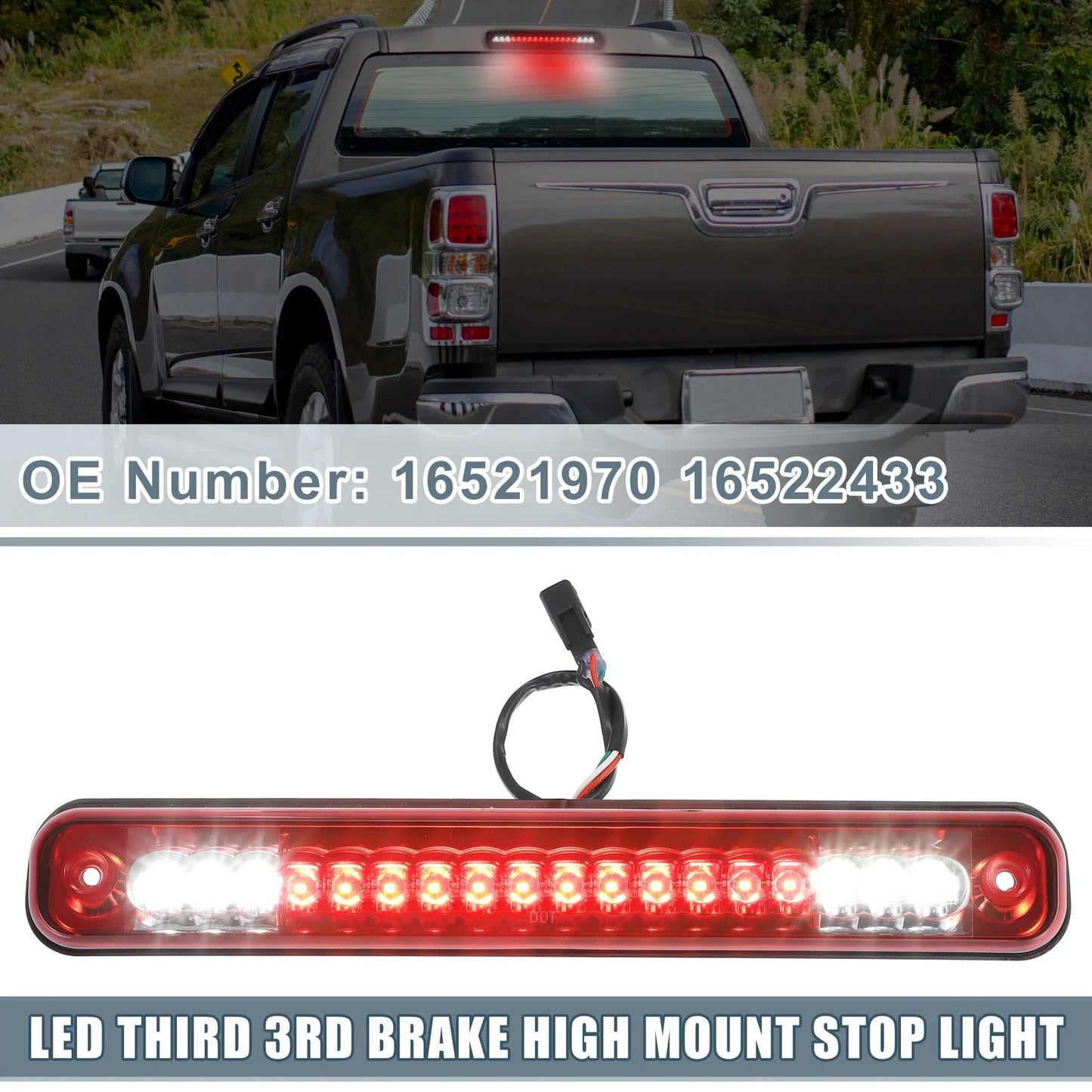 Brake Tail Cargo Light for Chevy Silverado 1994-1998 Chrome Housing Red Lens