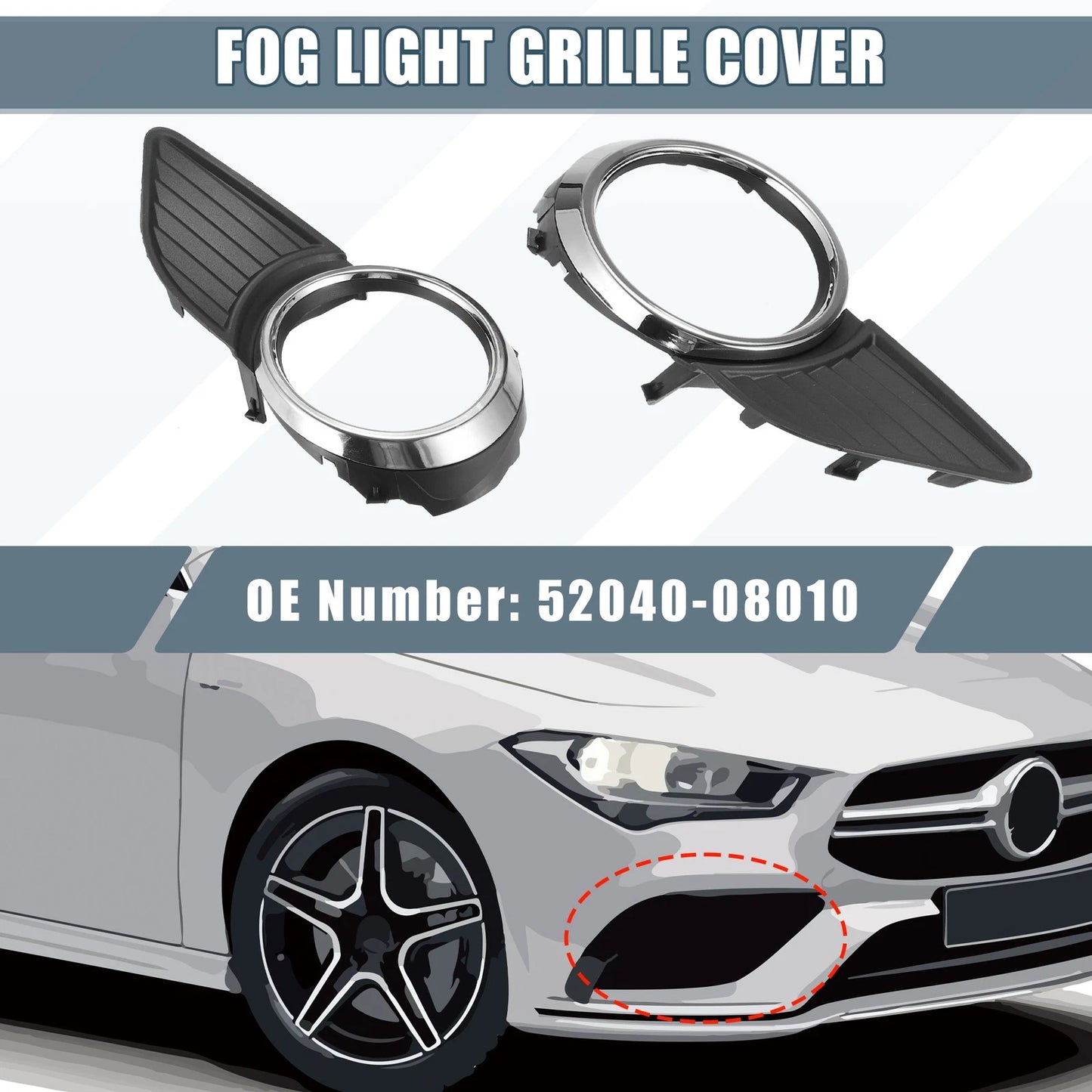 Set of 2 Fog Light Grille Covers for Toyota (52040-08010, 52030-08010)