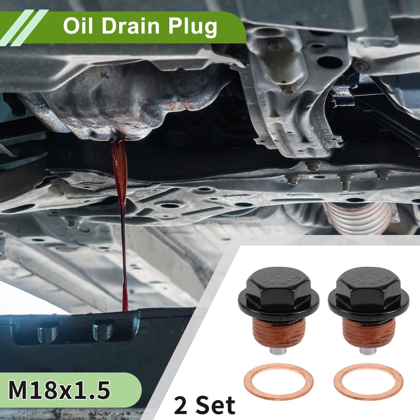 Set of 2 M18x1.5 Copper Oil Drain Plug with Gasket for Car Motorcycle