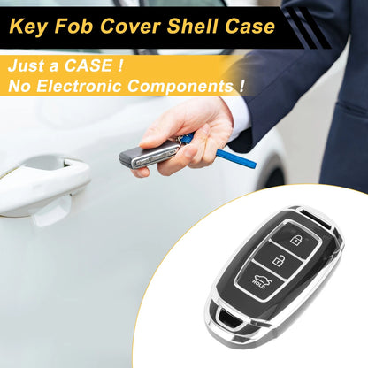 TPU Silicone Car Key Case for Hyundai i10 (2010–2023) - Black/Silver Edge