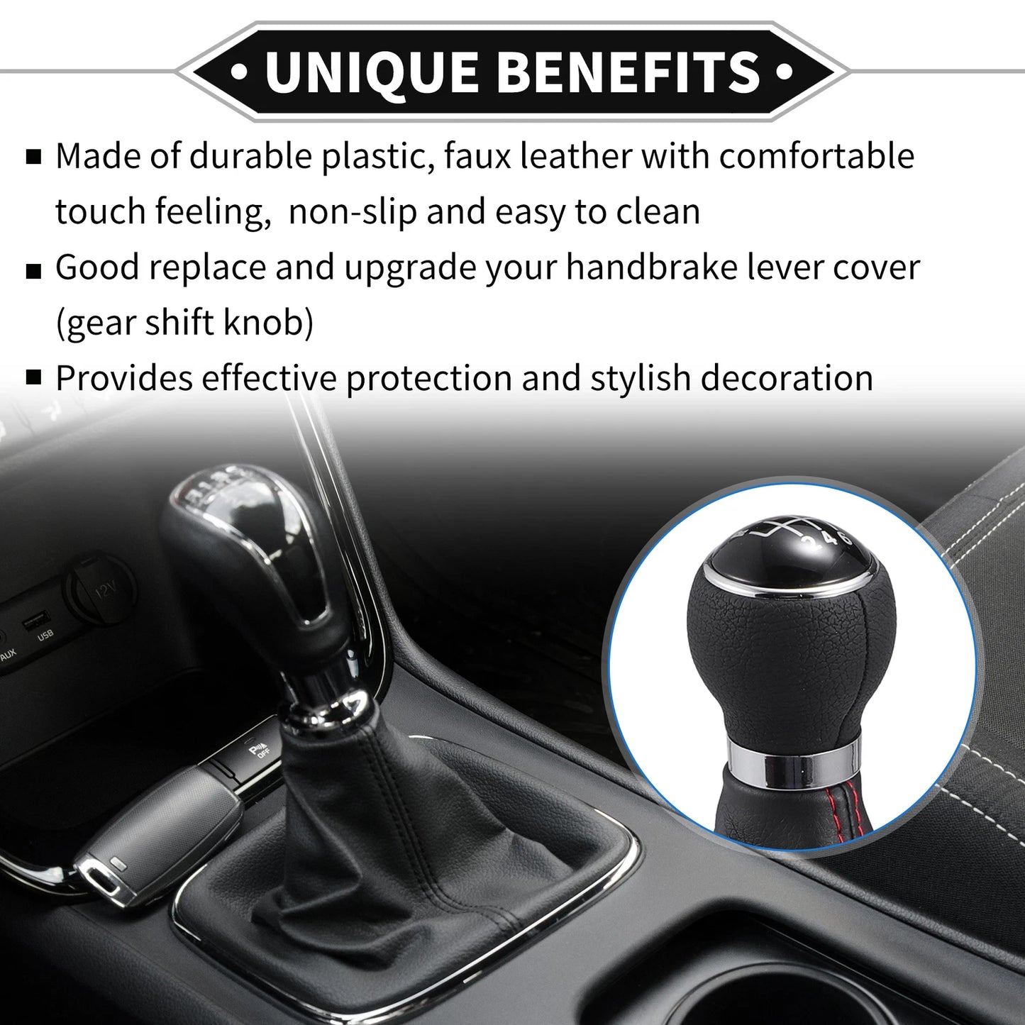 6 Speed Shift Knob with Boot Cover for VW Caddy (2016–2023) Black Red