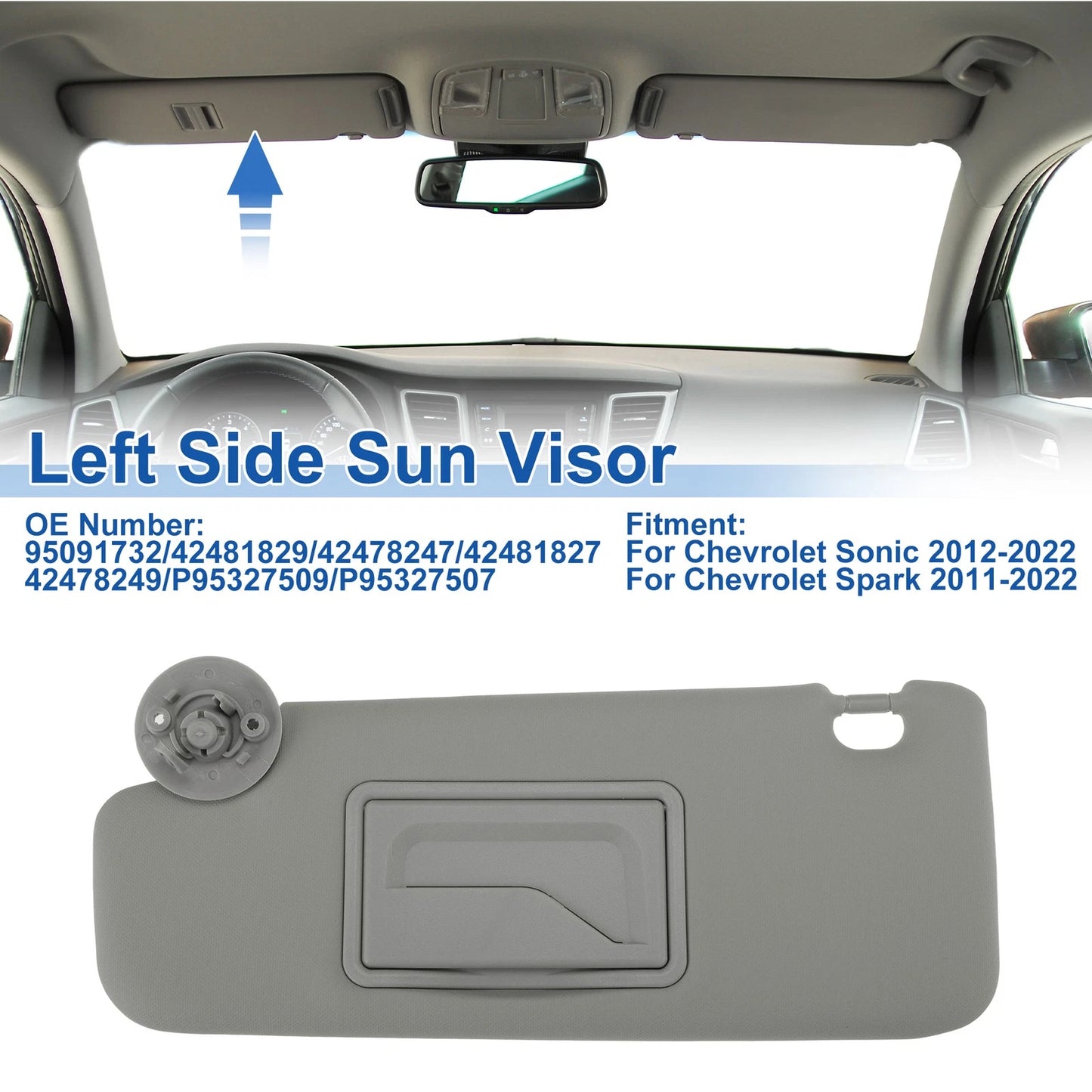 Left Side Sun Visor for Chevrolet Sonic (2012–2022) No. 95091732 Gray