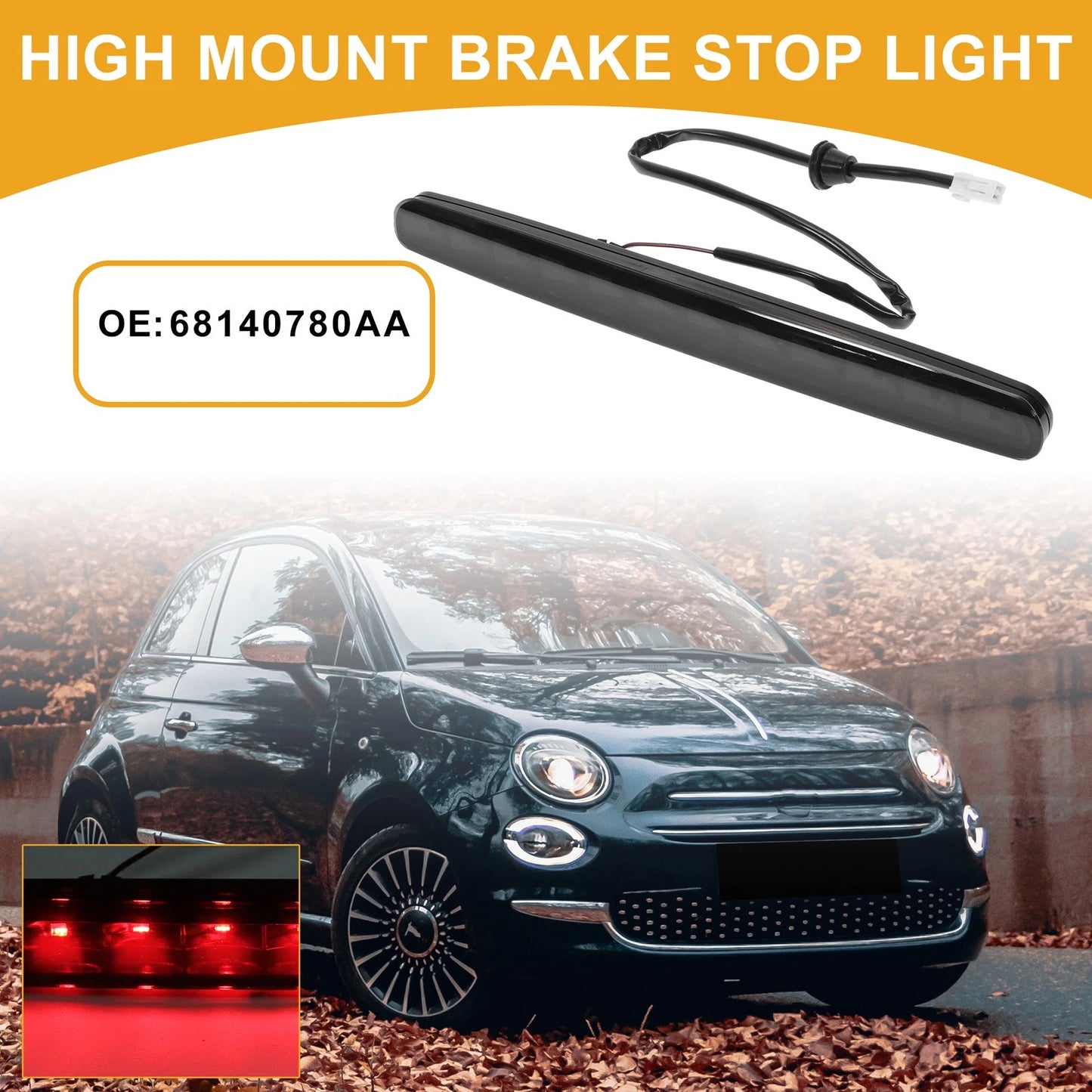 Third Brake Stop Light No.68140780AA for Fiat 500 (2012–2019) ABS Black