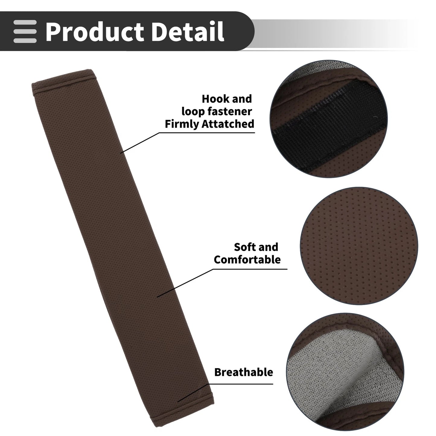 Set of 2 Brown Leather Seat Belt Cover Pads for Universal Fit (11.81 inch)